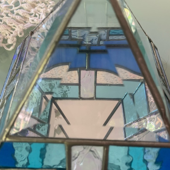 Vintage Blue Glass Pyramid Mirrored 7.25” X 6” - Picture 5 of 8